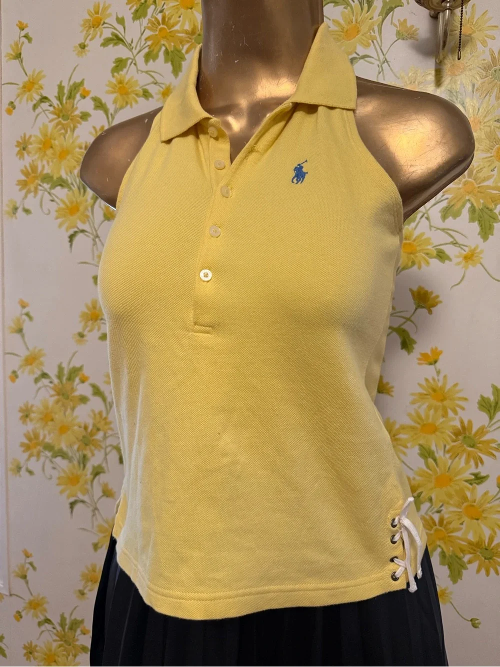 Ralph Lauren Yellow Halter Polo Tank with Blue embroidered logo size M 8-10